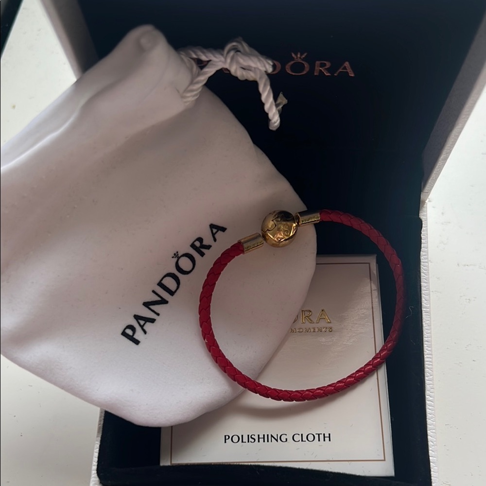 Pandora Red Braided Bracelet with Gold Clasp